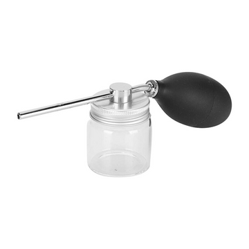 Powder Pump with Jar Q-128 - Powder Pump Jar with Silicone Dispenser – Clear Refillable Cosmetic & Skincare Powder Container with Long Silver Nozzle